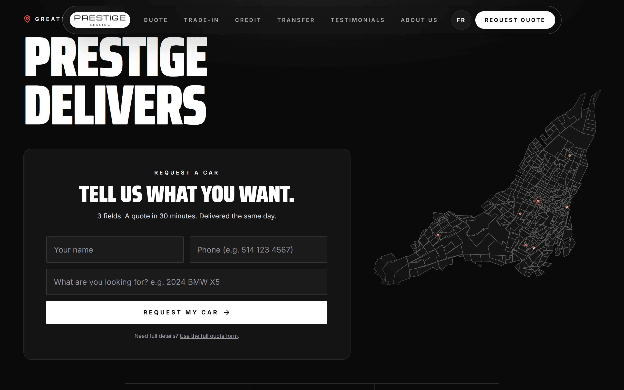 Site en ligne de Prestige Leasing