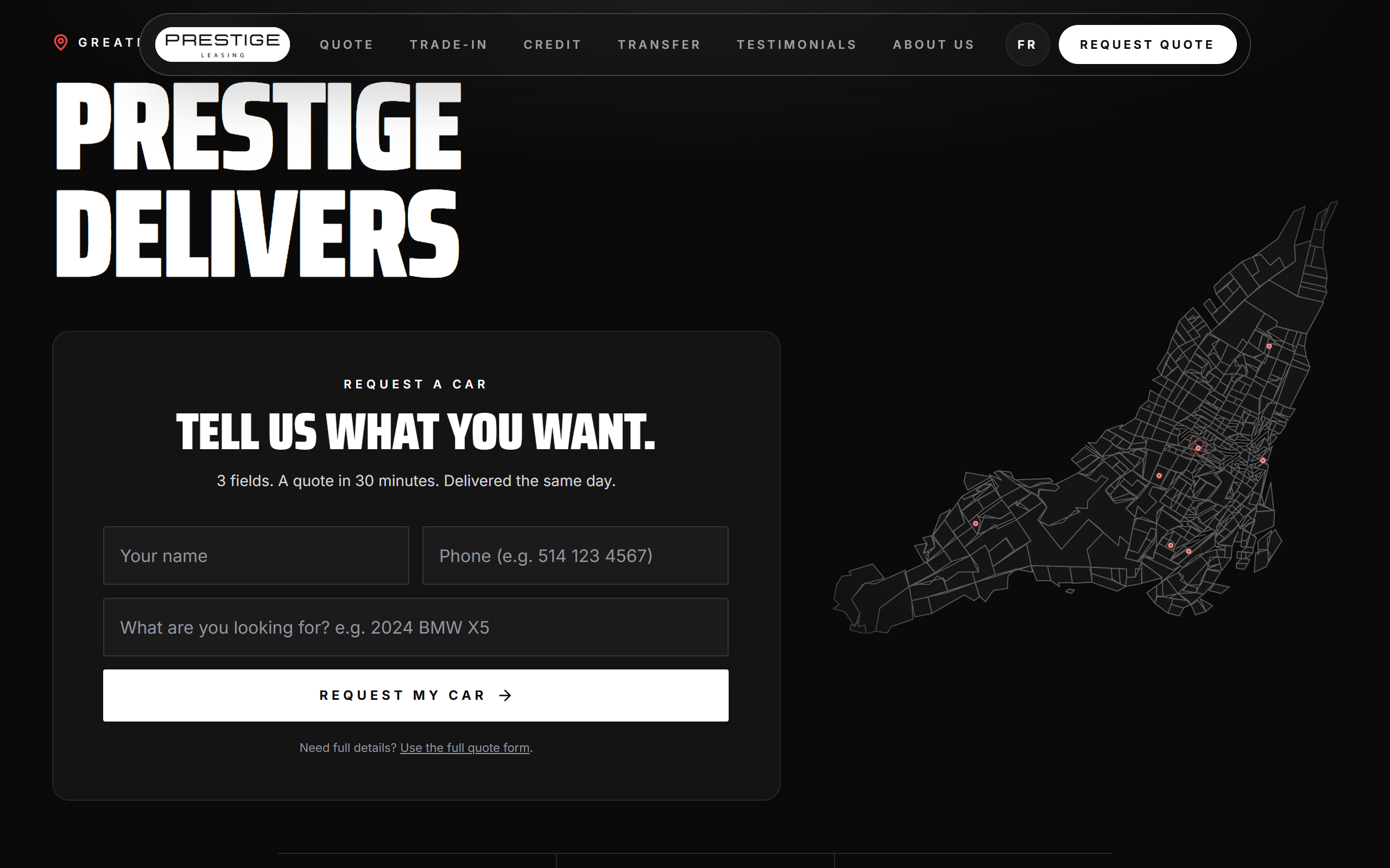 Capture d’écran du site Prestige Leasing