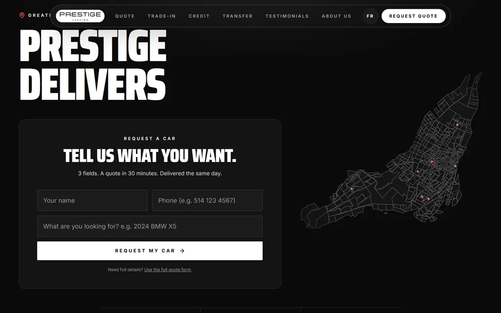 Prestige Leasing website